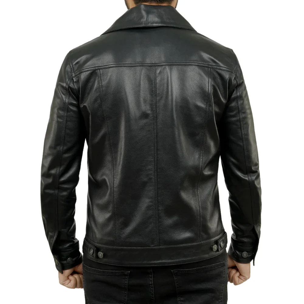 holland black real leather trucker jacket mens