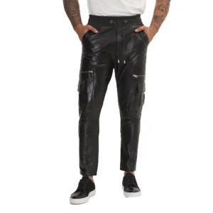 shadow black cargo leather pants mens