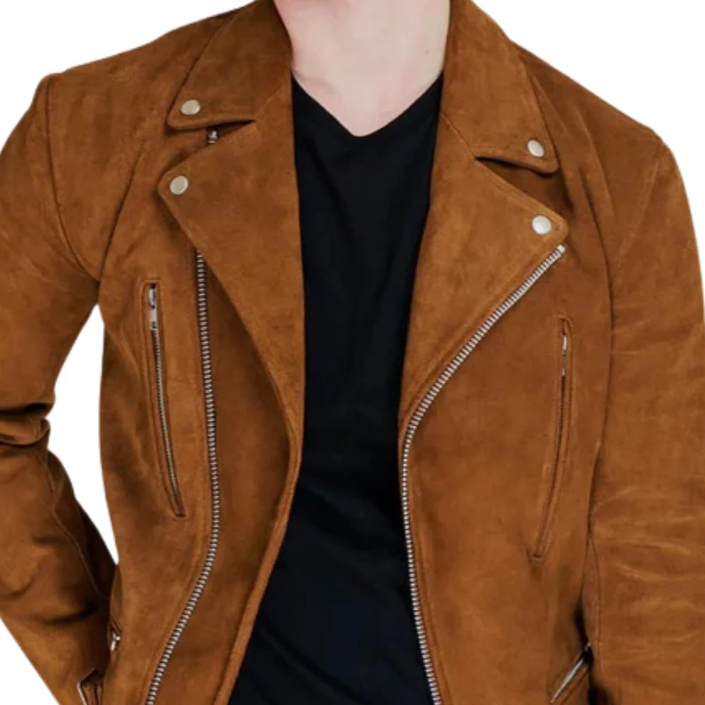 men's brown moto suede leather jacket