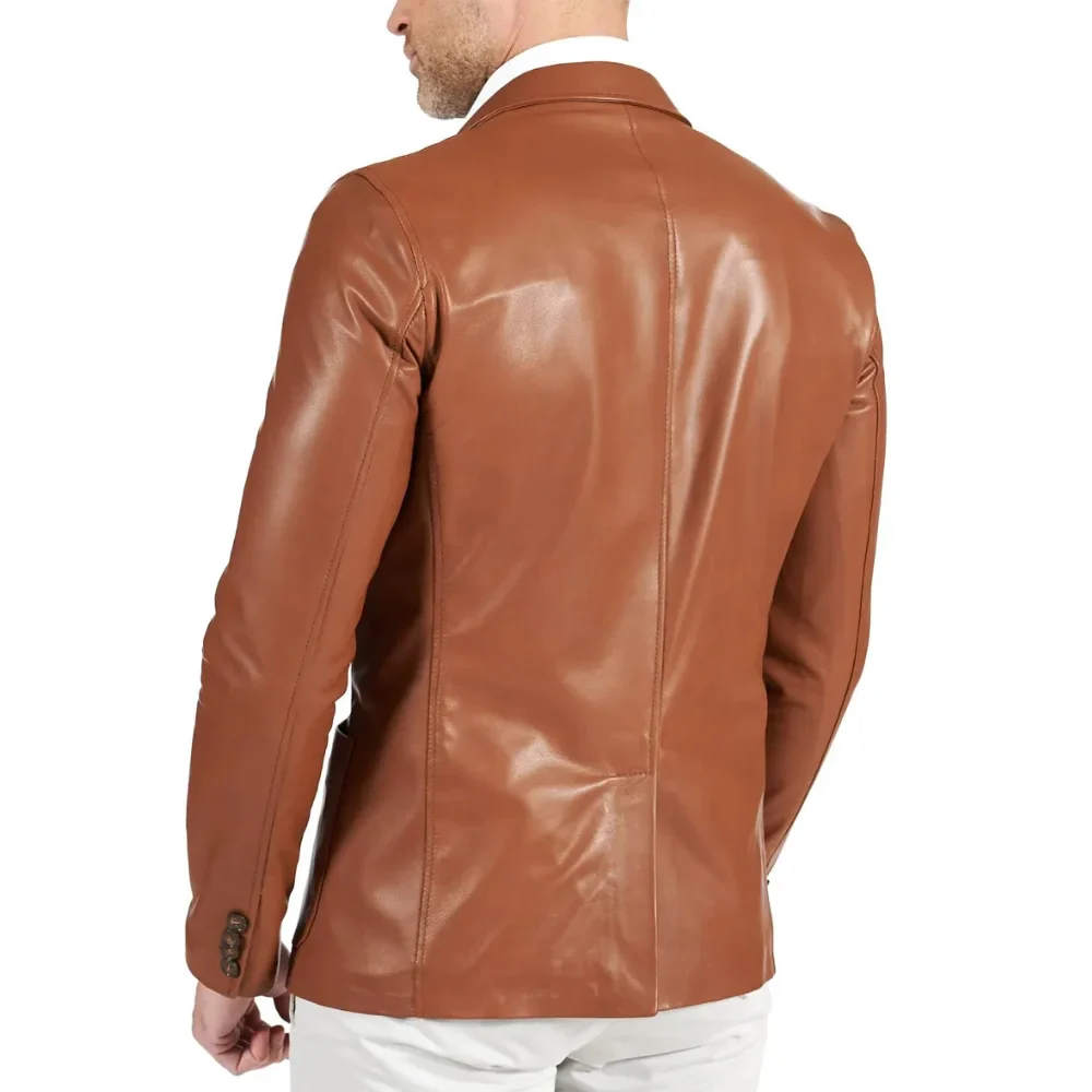 mens brown two button tan natural leather blazer jacket