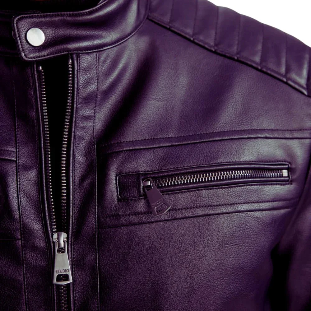 men's purple quilted biker leather jacket
