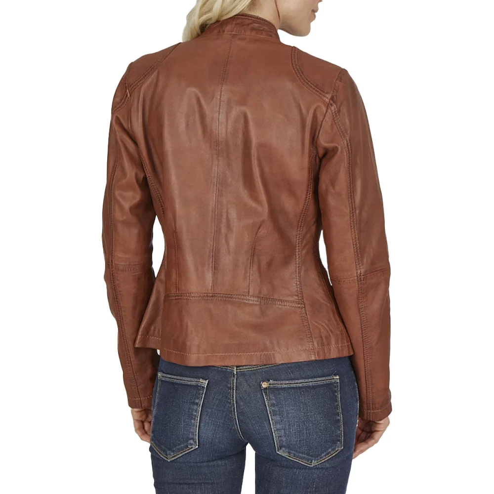 regular fit genuine lambskin brown womens leather jacket