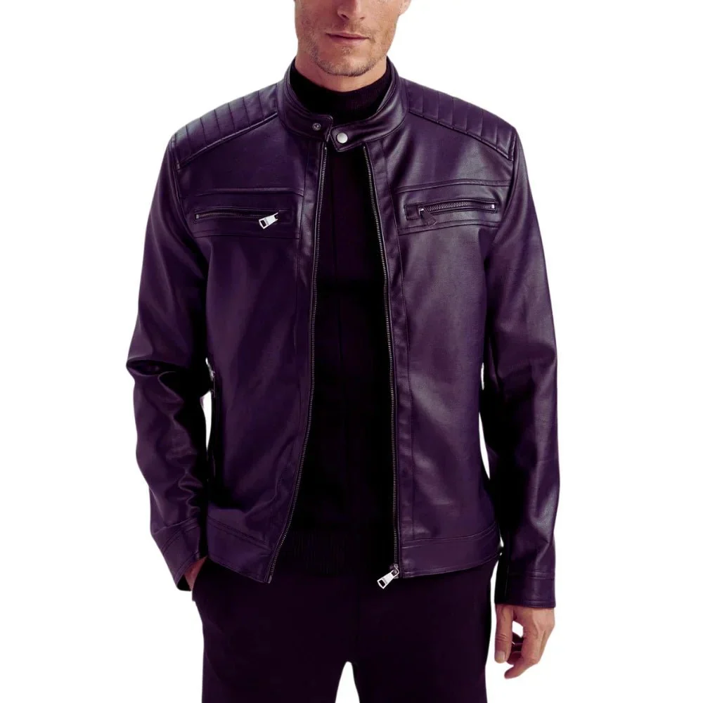 men's purple quilted biker leather jacket