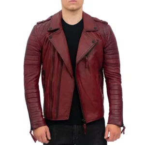 brando mens real lambskin burgundy leather biker jacket