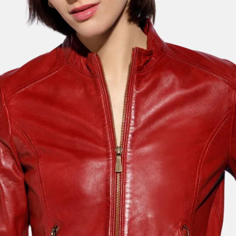 red leather biker jacket womens