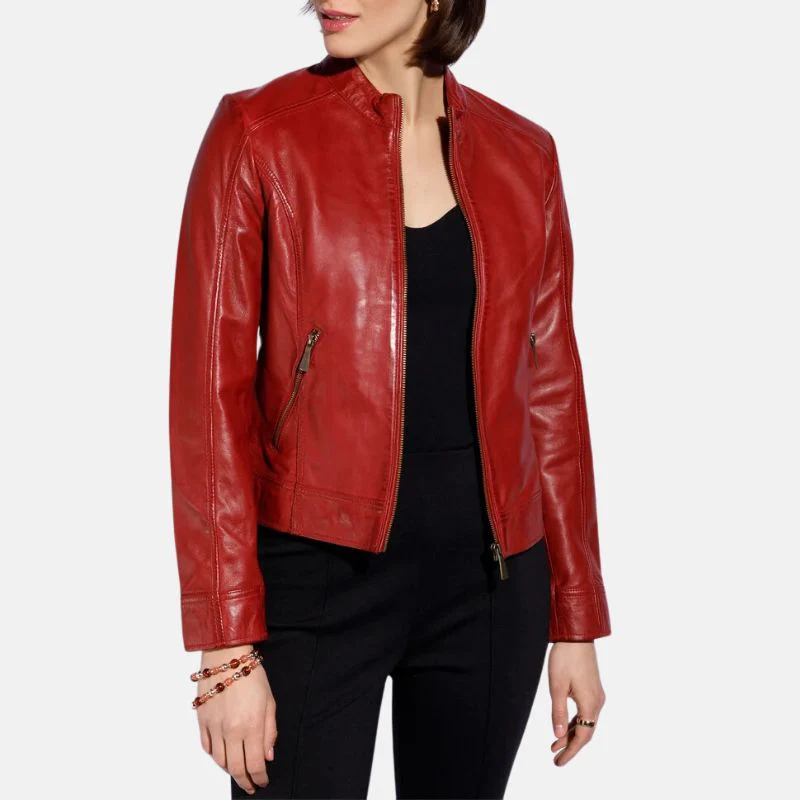 red leather biker jacket womens