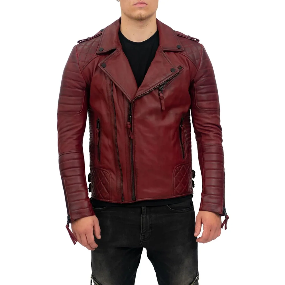 brando mens real lambskin burgundy leather biker jacket