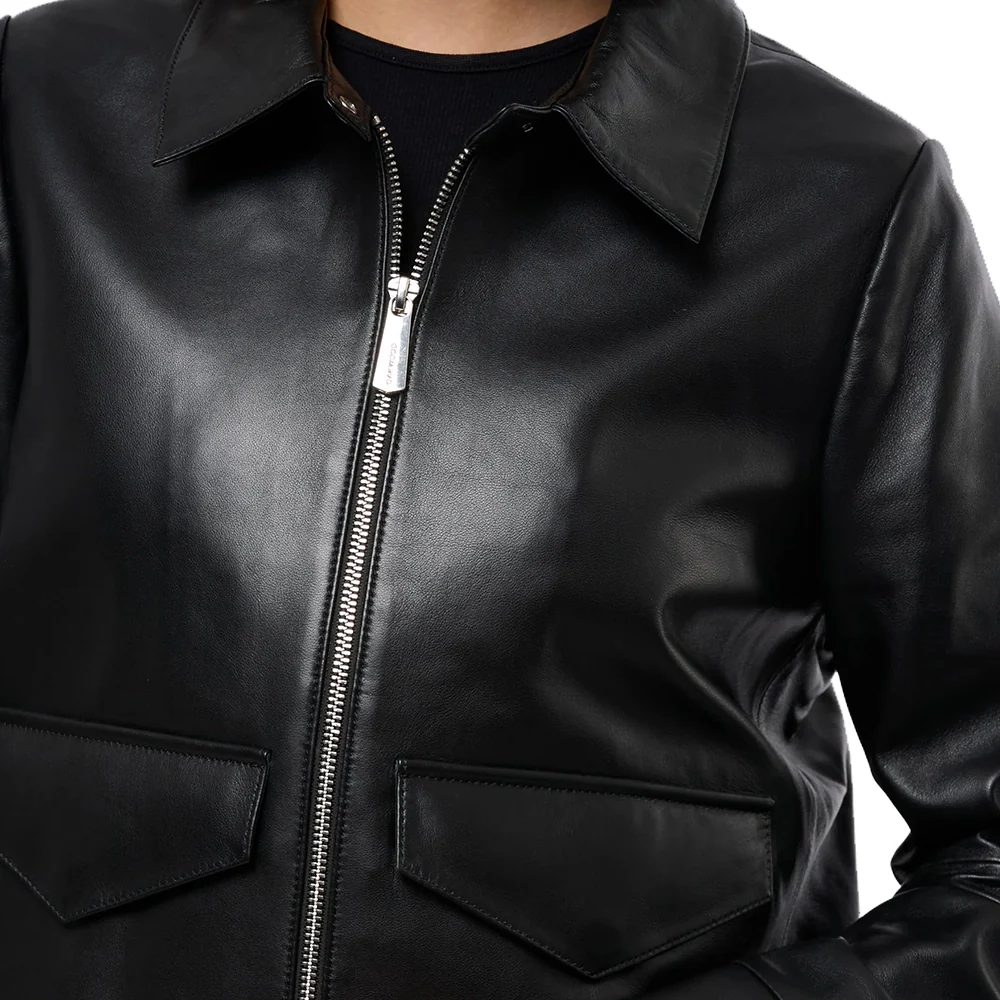 womens black leather shirt jacket