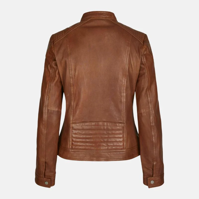 slim fit motorcycle tan leather jacket for womens