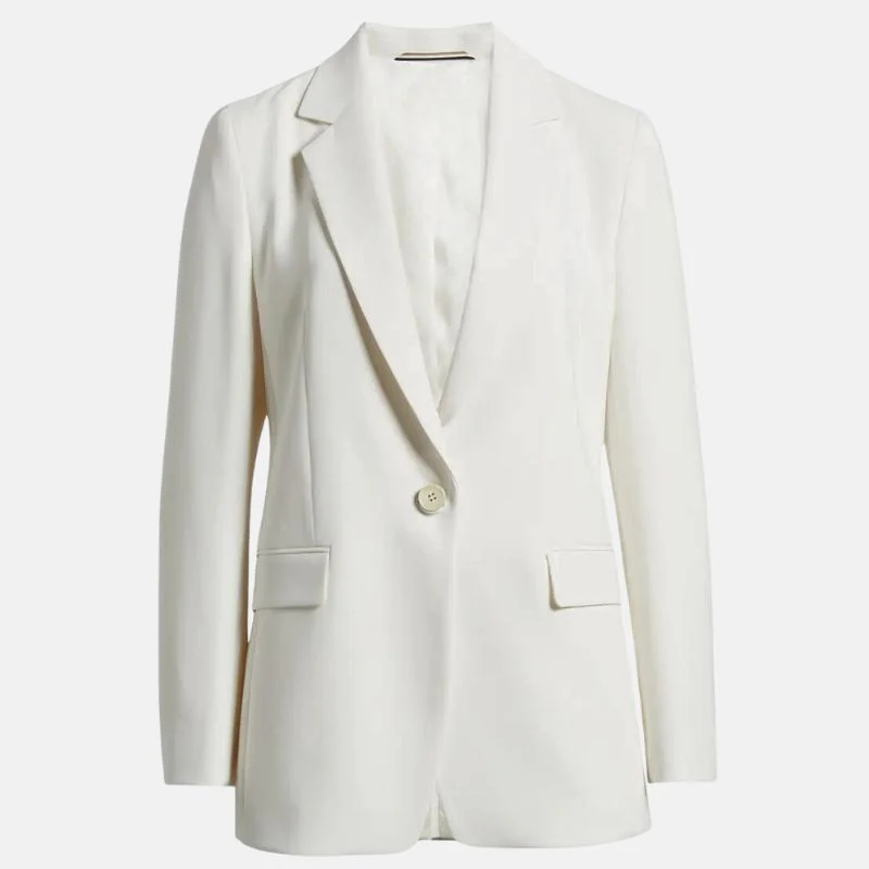 womens single button formal white leather coat