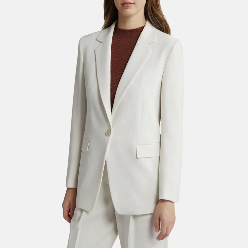 womens single button formal white leather coat