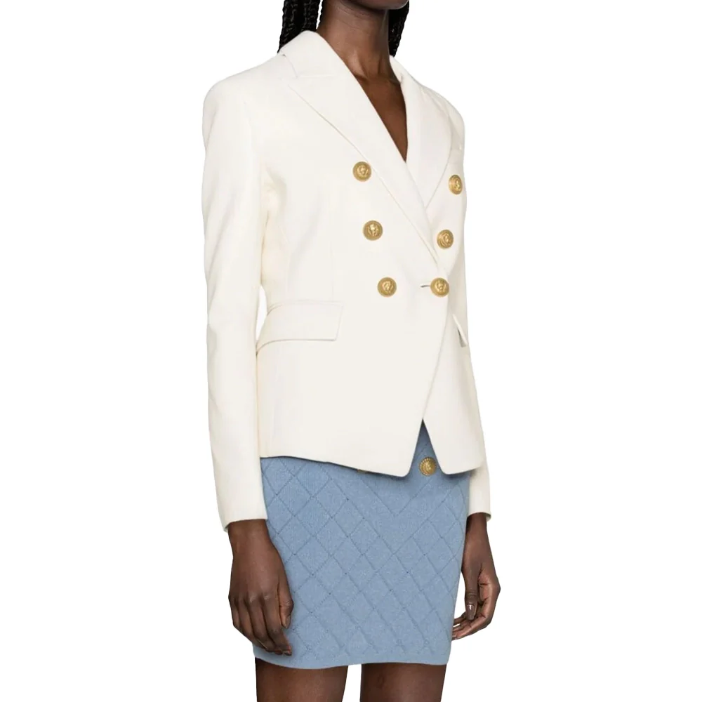 kim gold button womens double breasted leather blazer