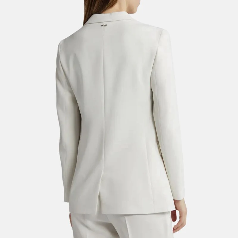 womens single button formal white leather coat