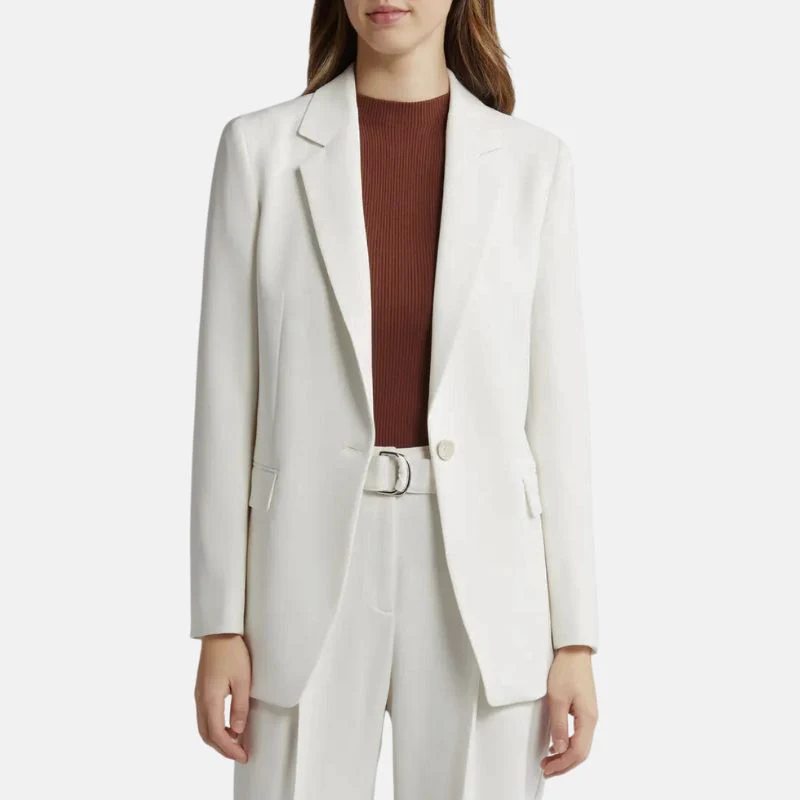 womens single button formal white leather coat