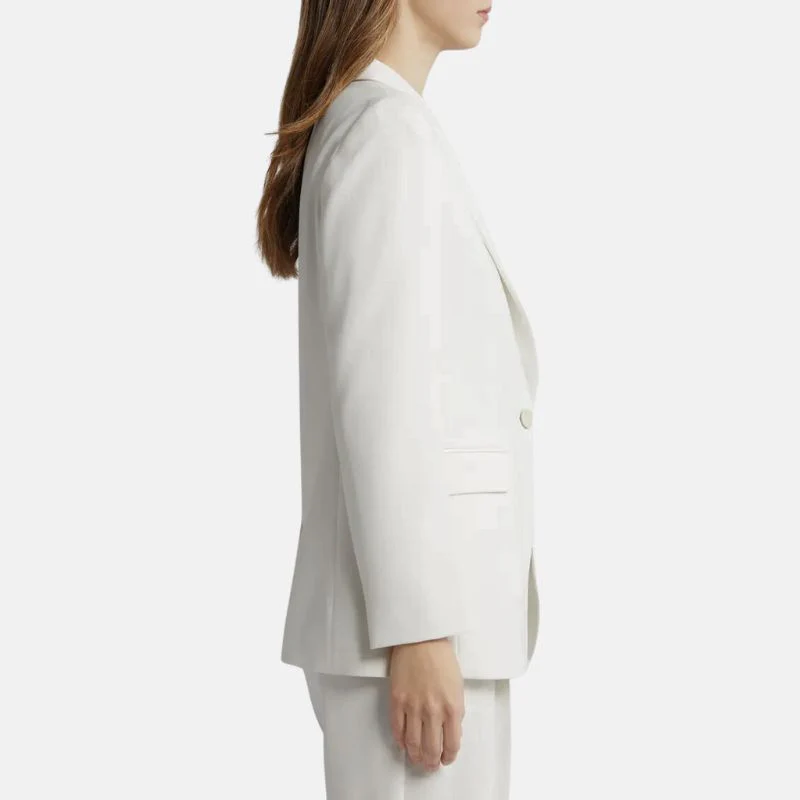 womens single button formal white leather coat