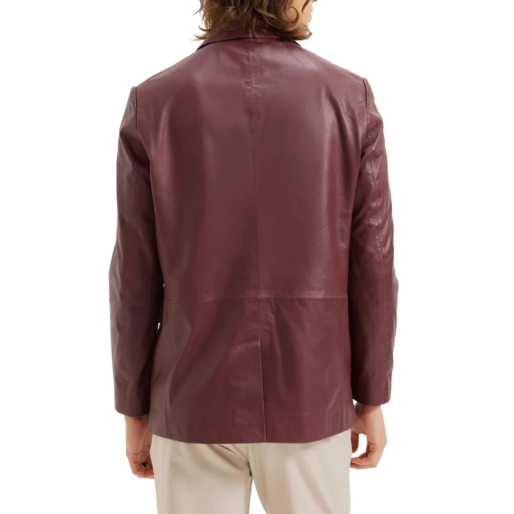 men's two button real wine red leather blazer jacket