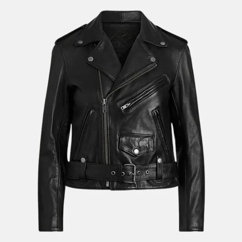 black leather motorcycle jacket womens