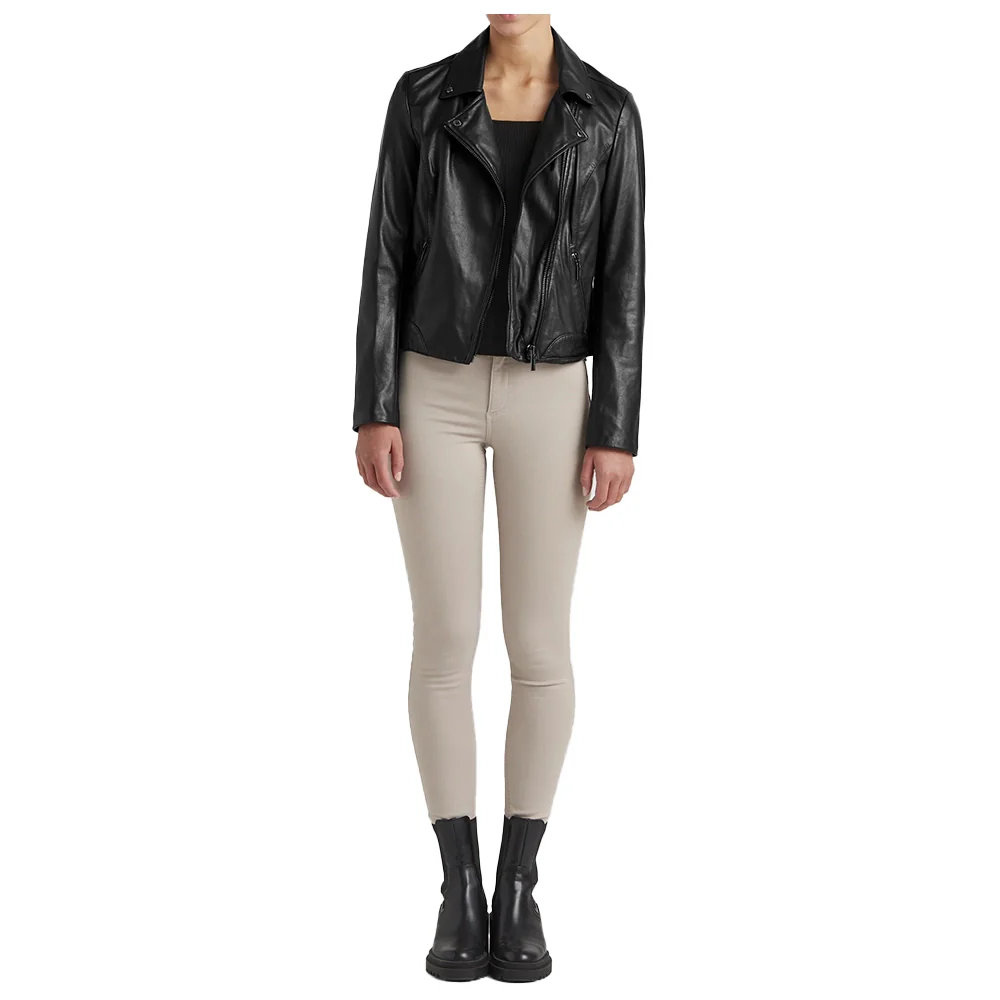 ladies black leather moto jacket