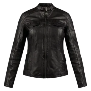 susan womens black leather biker jacket