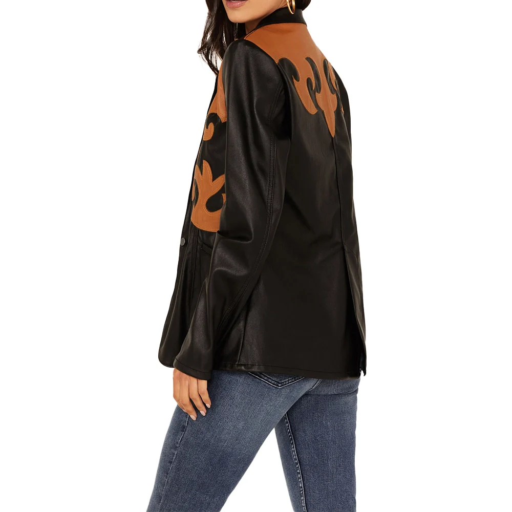 rock & roll western detailing black leather blazer women