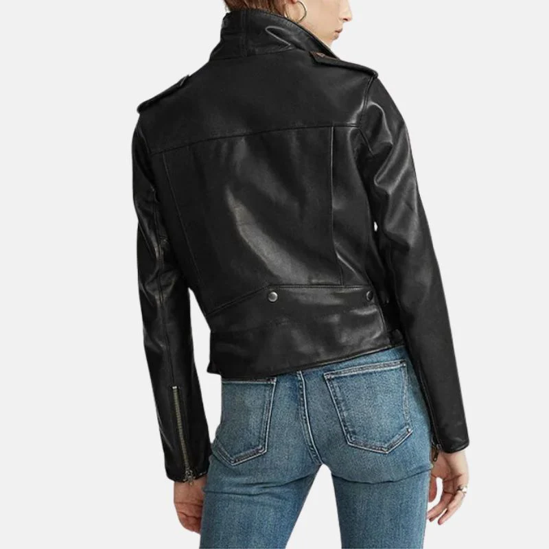 black leather motorcycle jacket womens