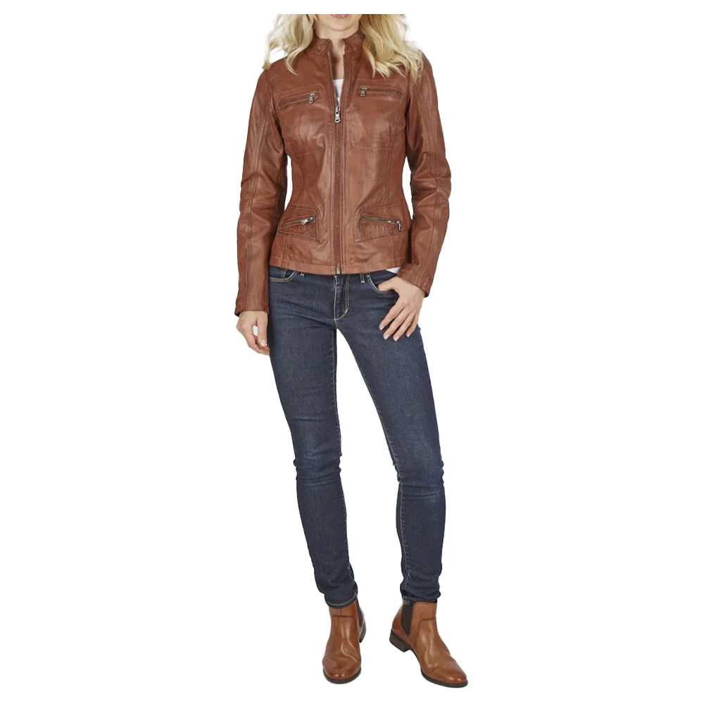 regular fit genuine lambskin brown womens leather jacket