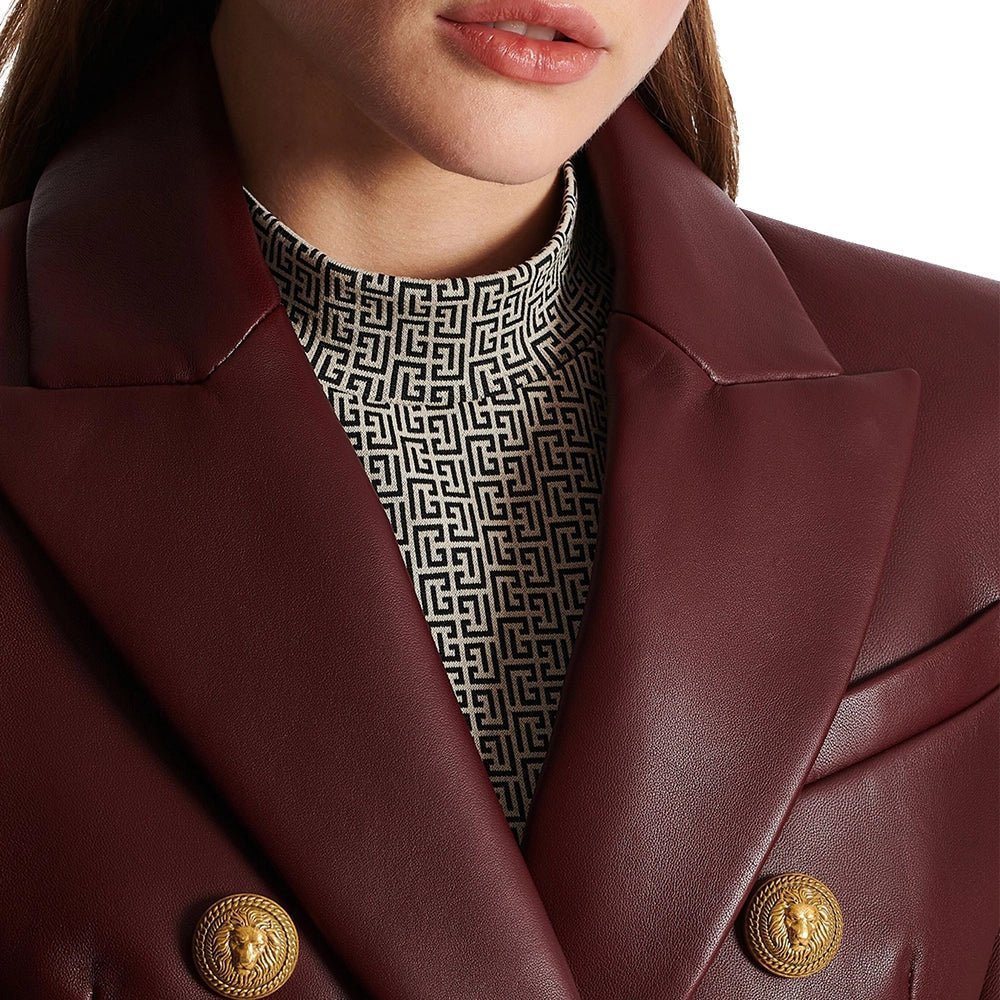 kim double breasted red leather blazer womens