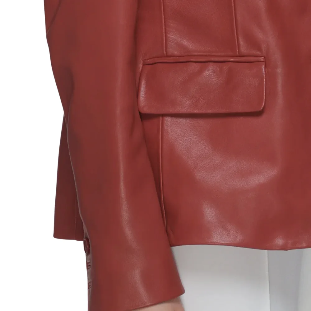 modern notch lapel red leather blazer ladies