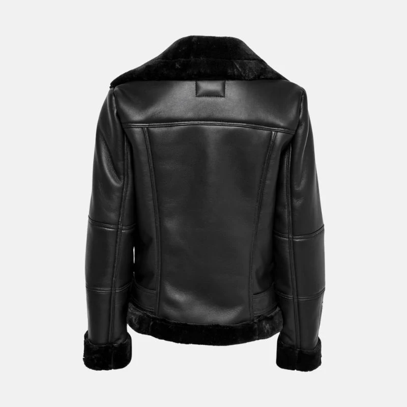 womens black shearling jacket with asymmetrical zipper