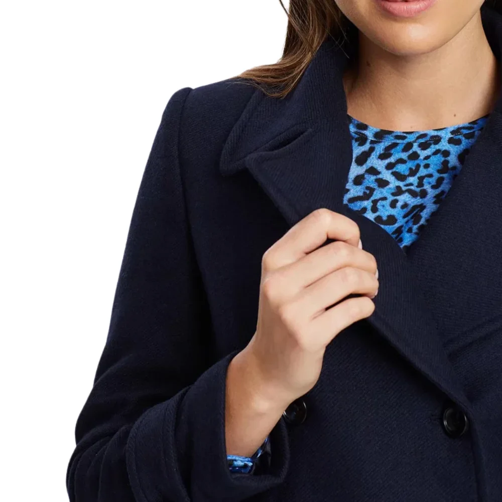 womens double breasted navy blue wool blend coat