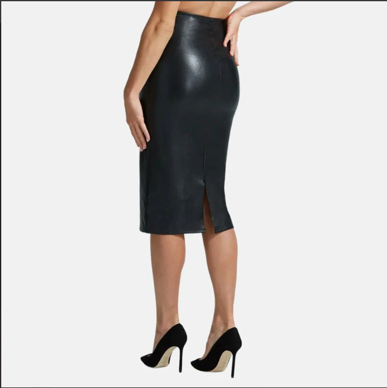 womens black leather long pencil skirt