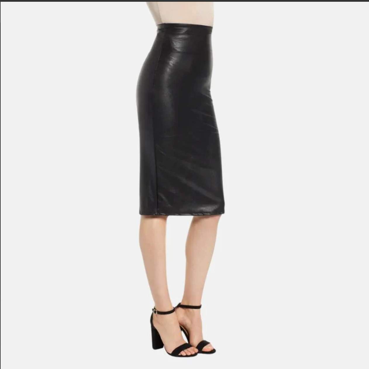 womens black leather long pencil skirt