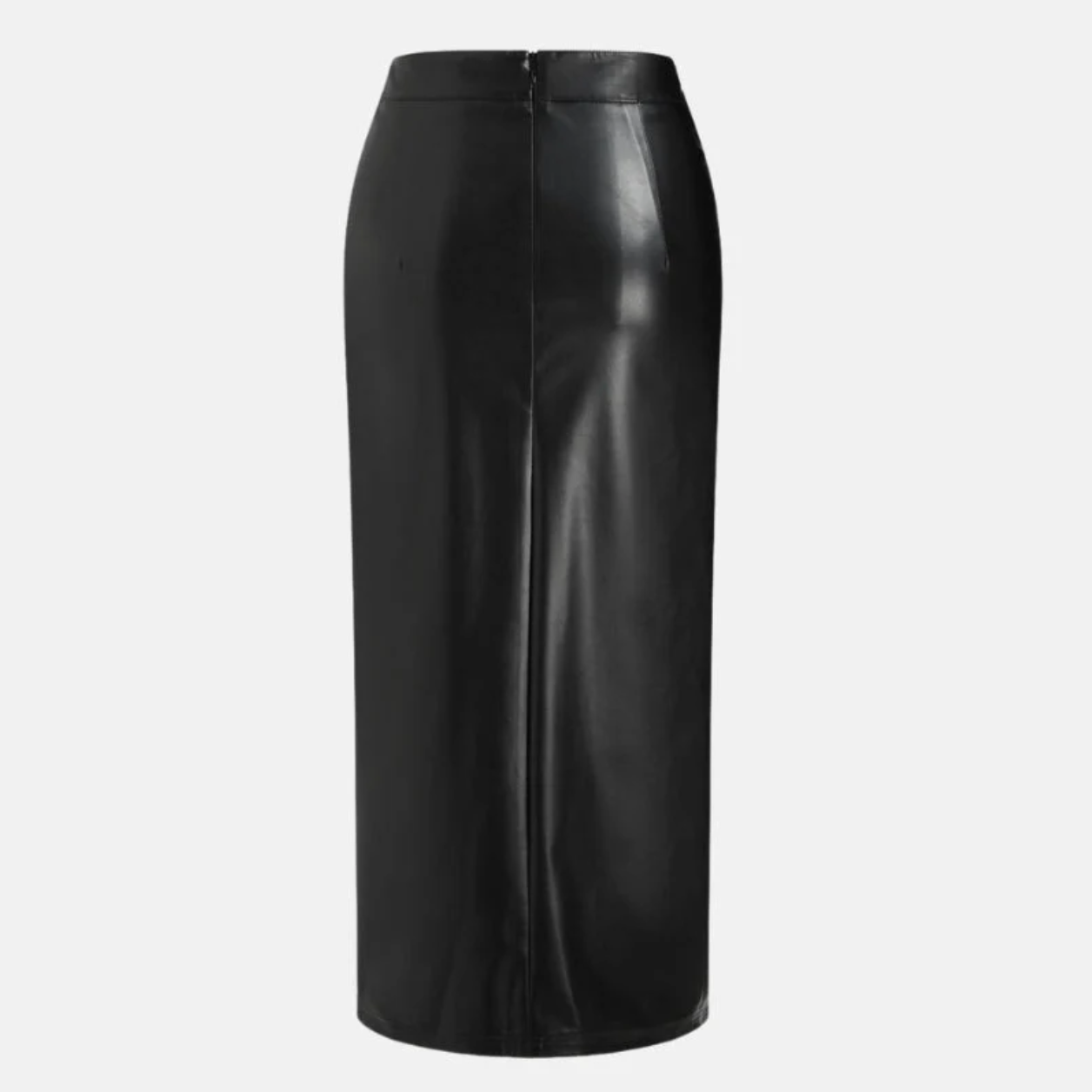 women's twisted long black leather skirt