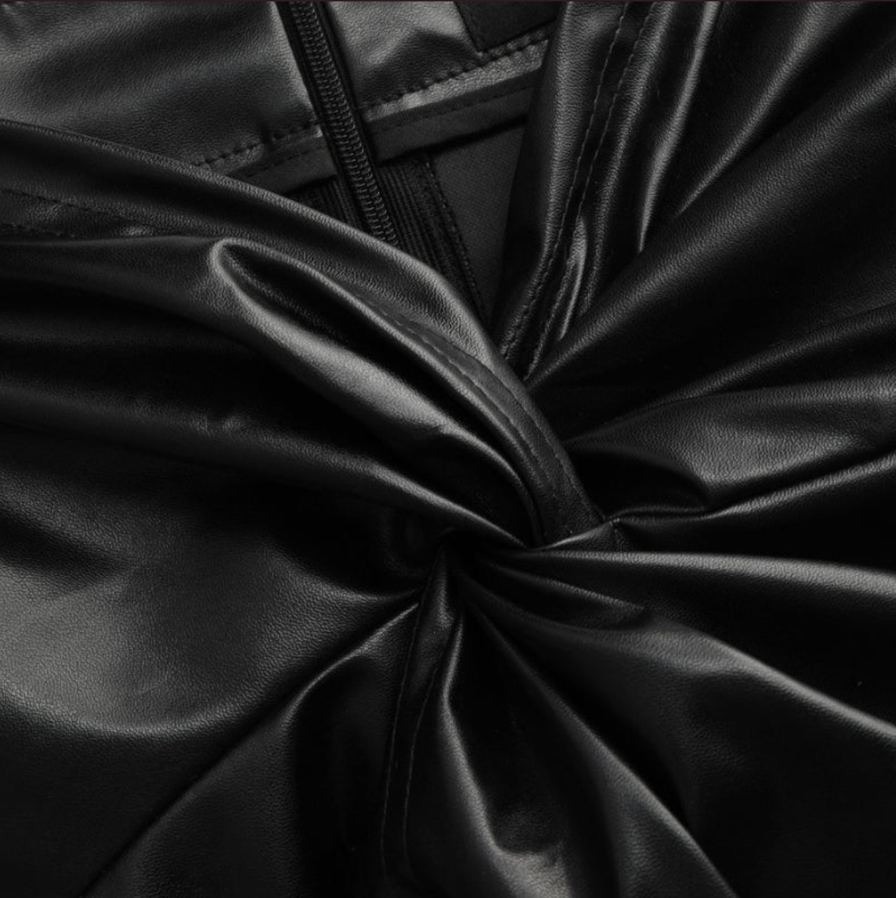 women's twisted long black leather skirt