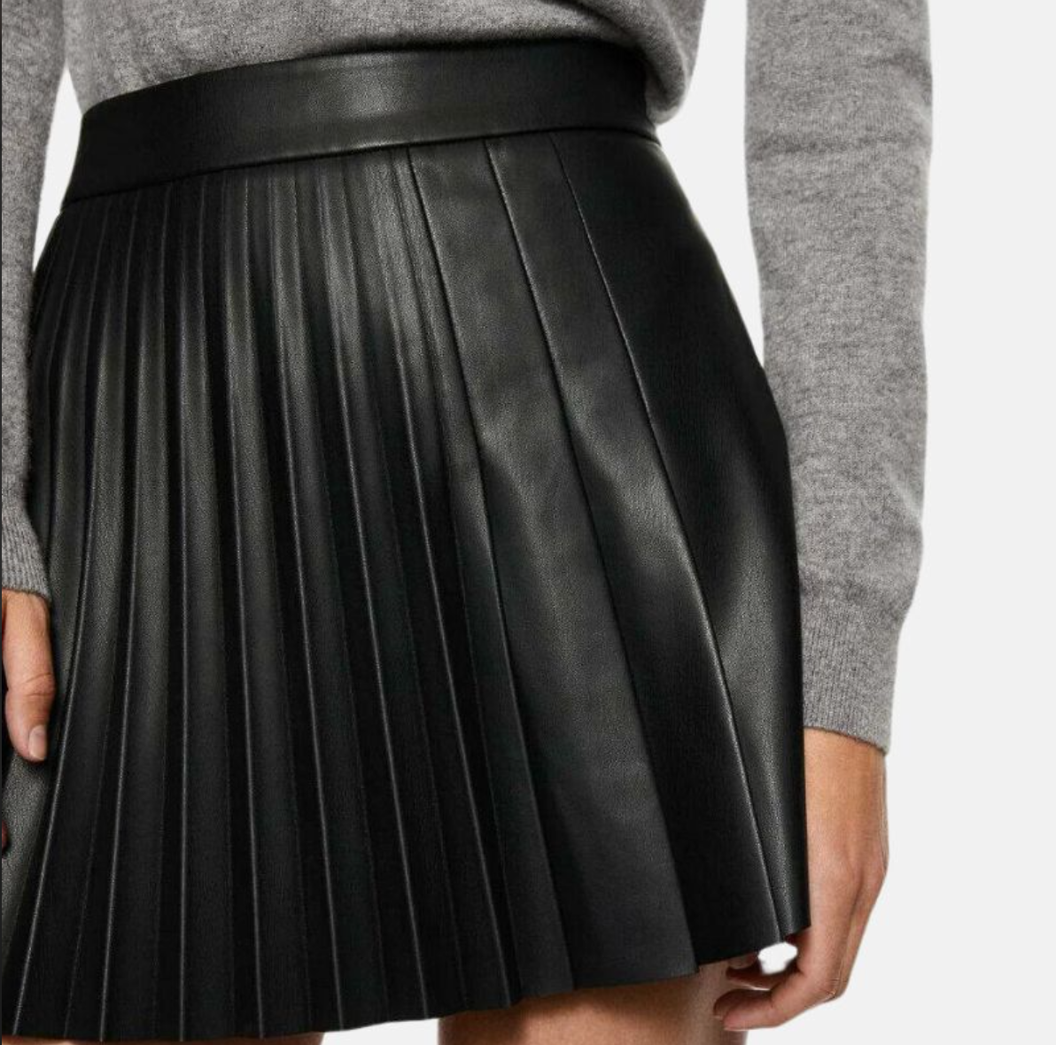 women's leather mini black pleated skirt