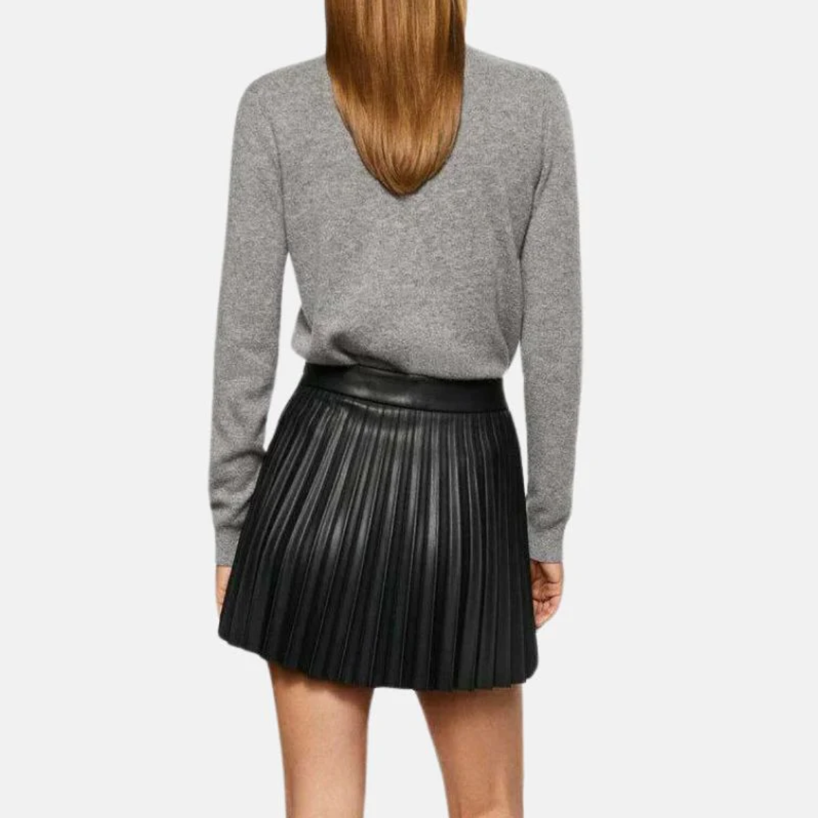 women's leather mini black pleated skirt