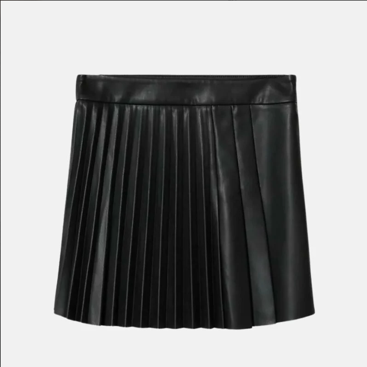 women's leather mini black pleated skirt
