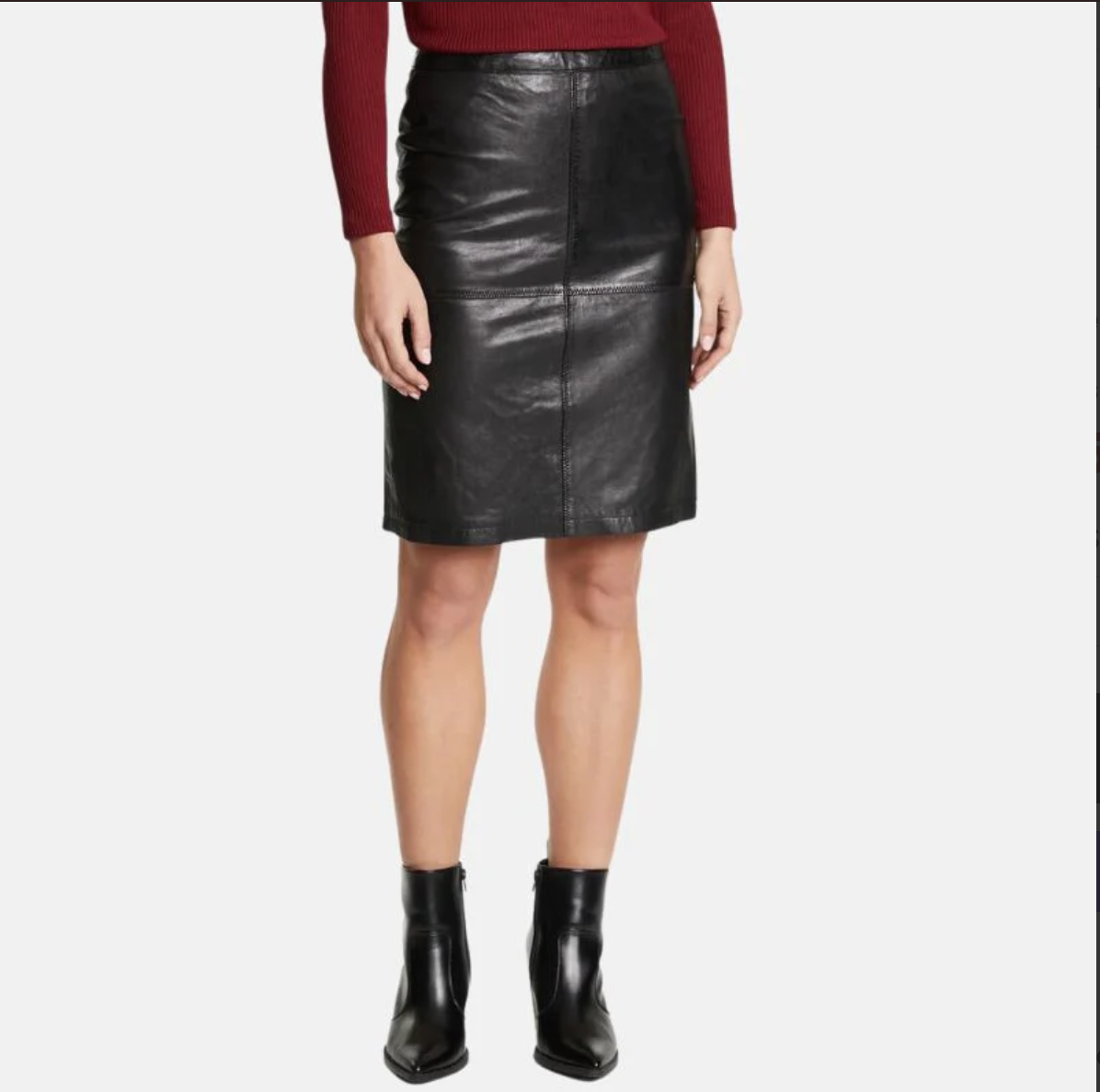 women's leather pencil midi black skirt