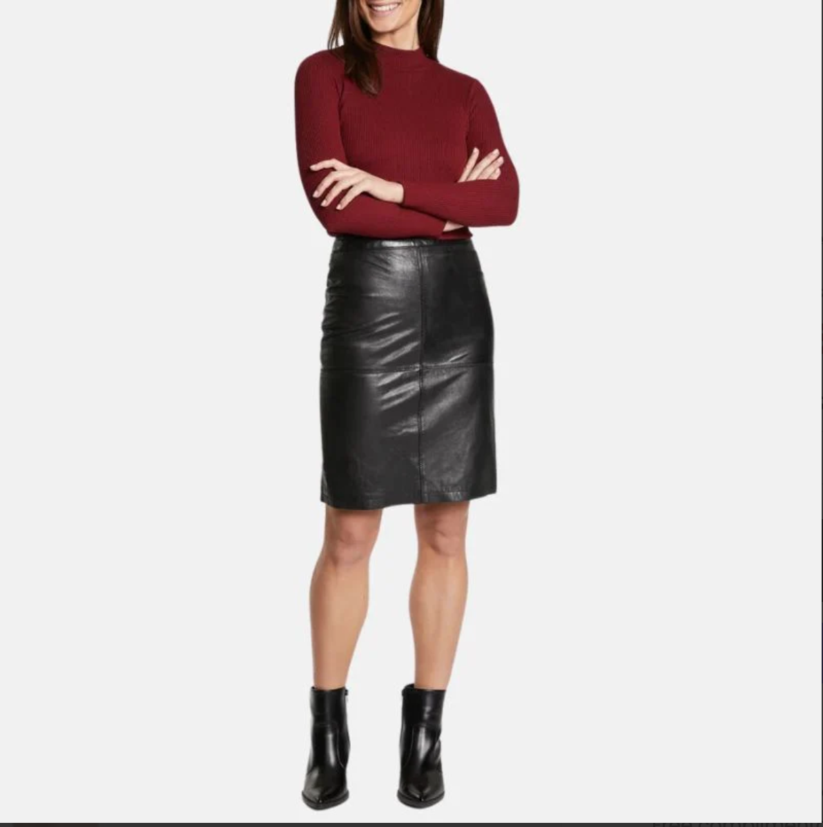 women's leather pencil midi black skirt