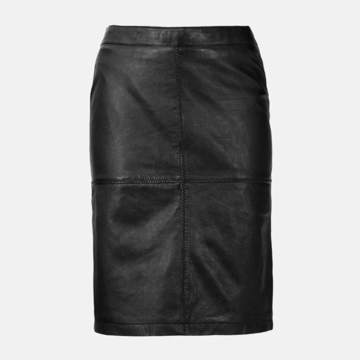 women's leather pencil midi black skirt