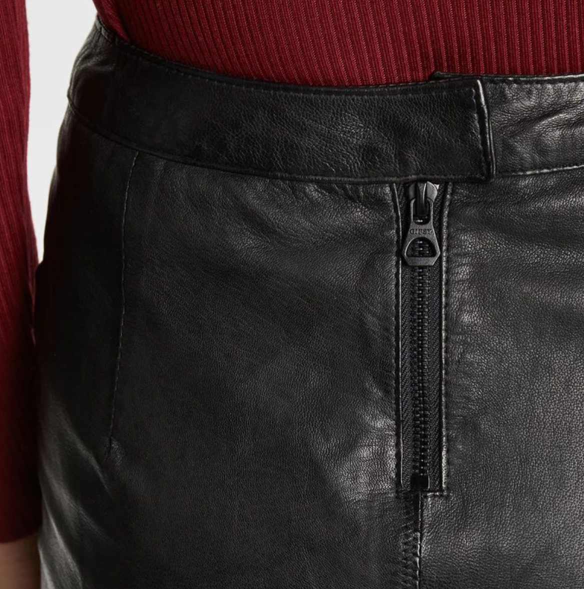 women's leather pencil midi black skirt