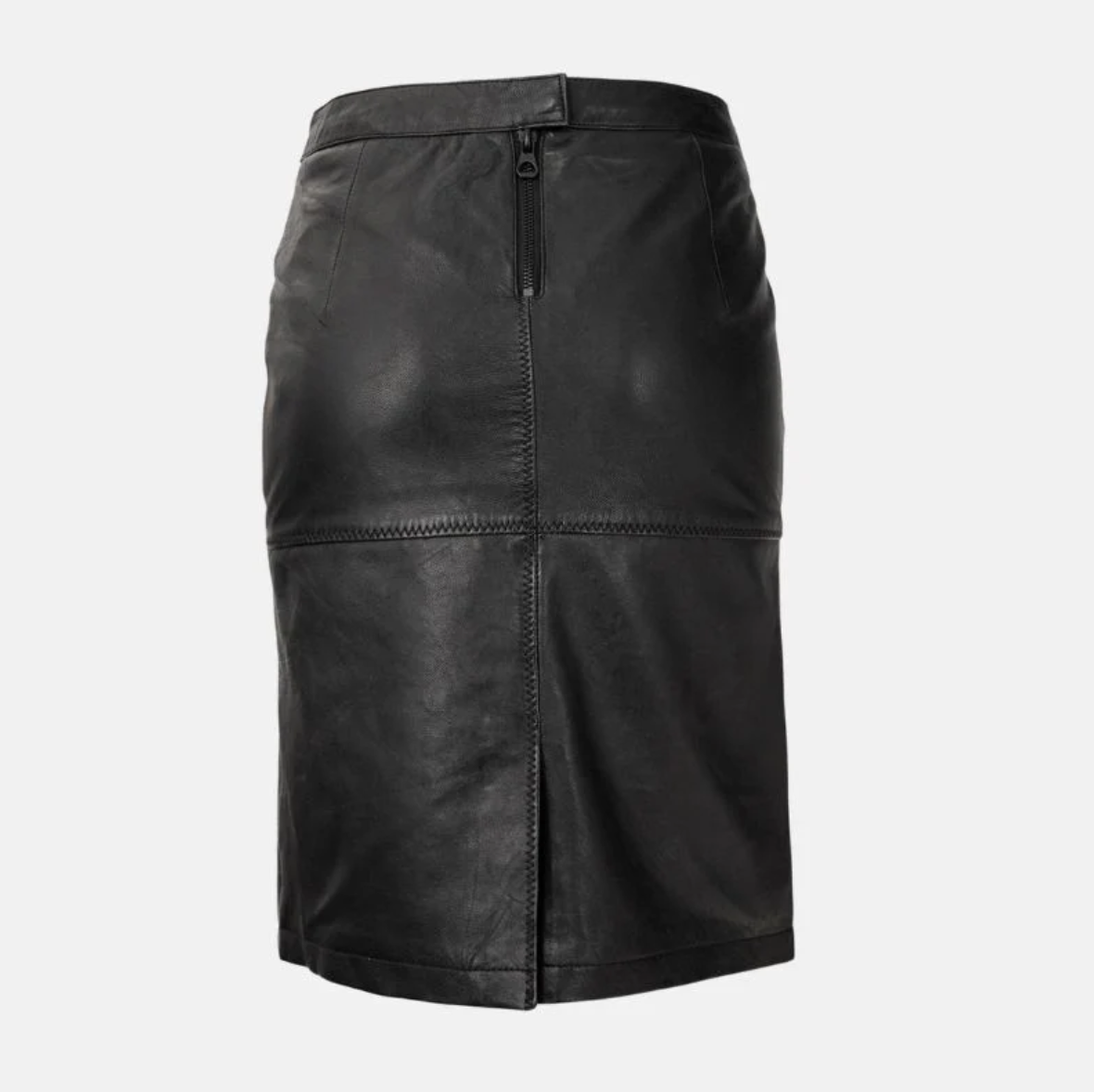women's leather pencil midi black skirt