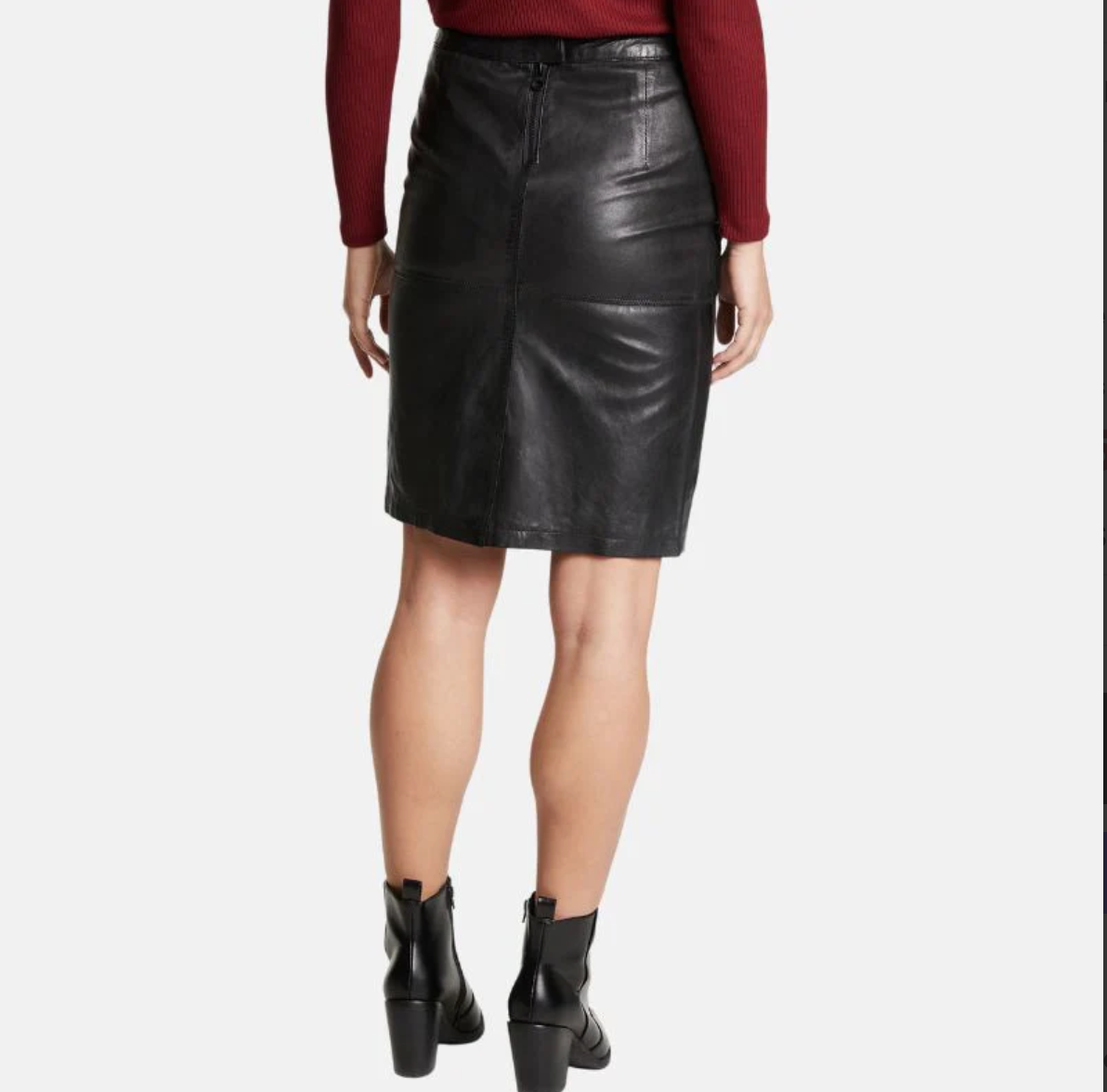 women's leather pencil midi black skirt