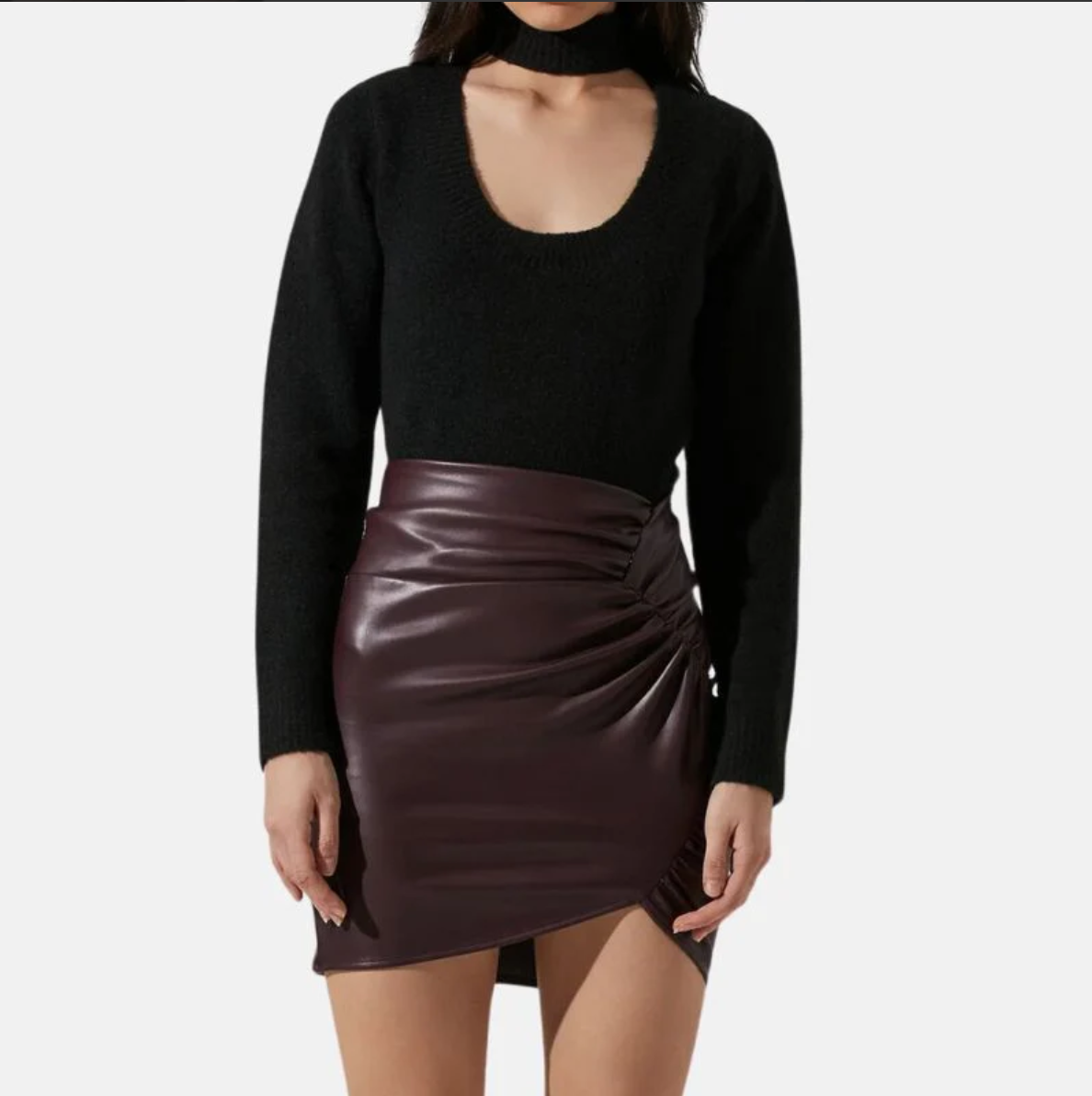 women's chocolate brown leather mini skirt