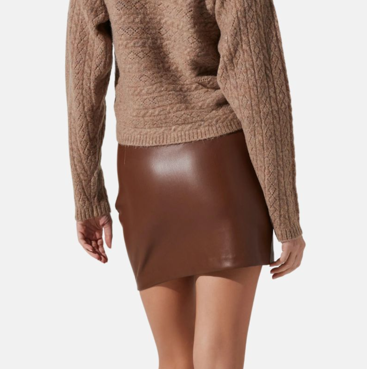 women’s brown leather lace up mini skirt