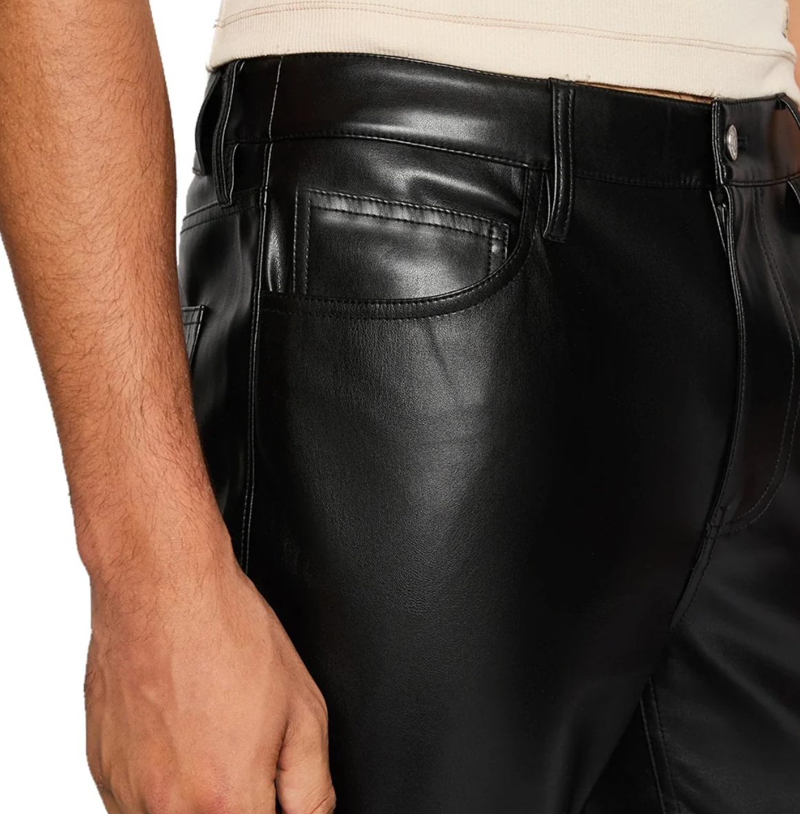 straight fit black leather pants mens