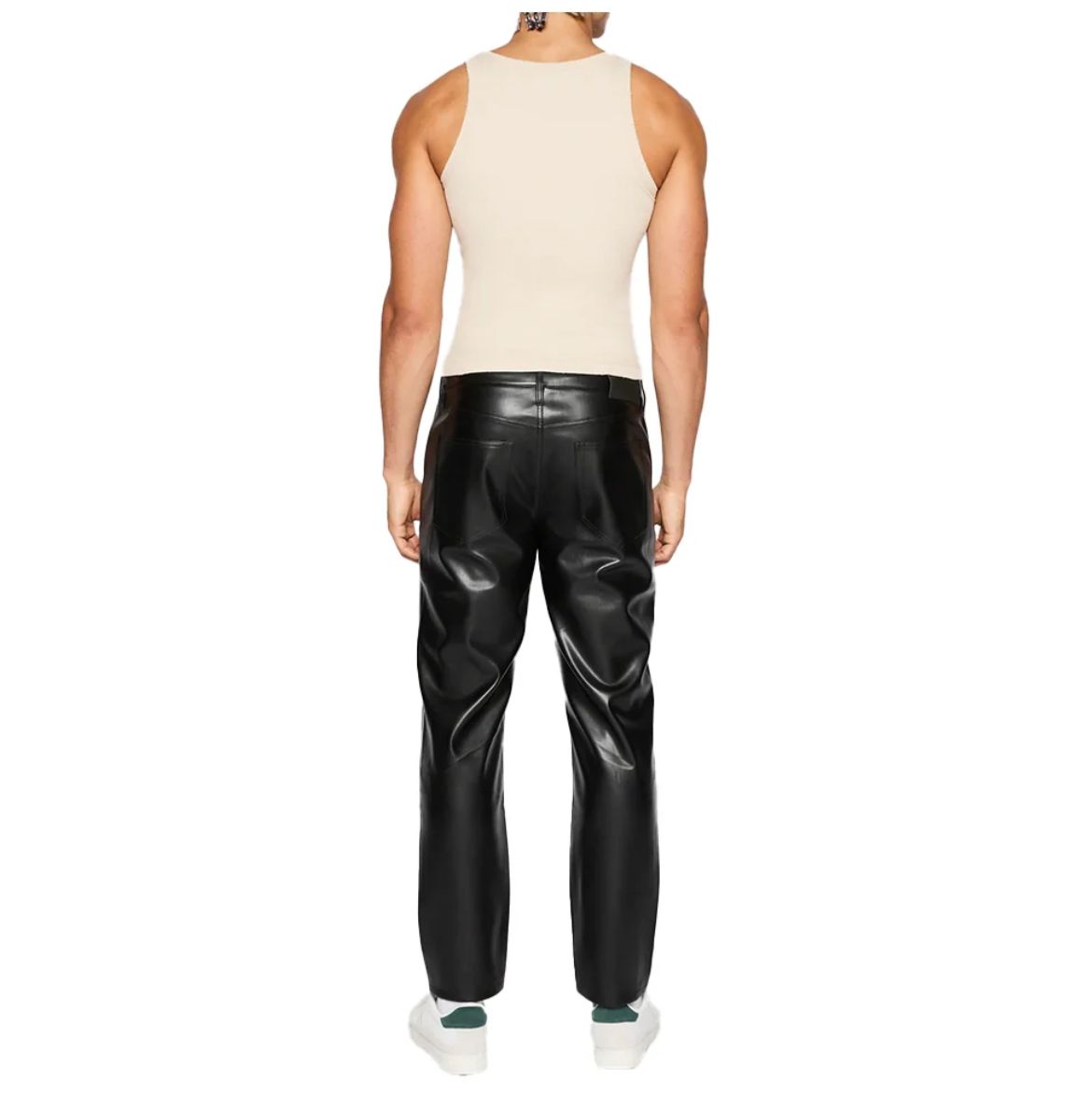 straight fit black leather pants mens