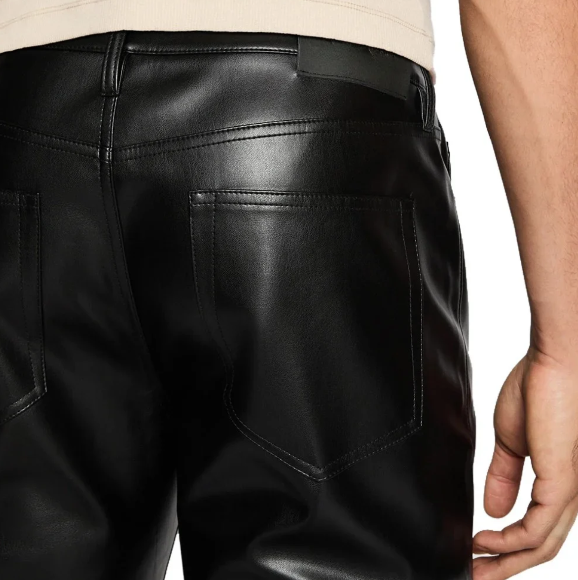 straight fit black leather pants mens