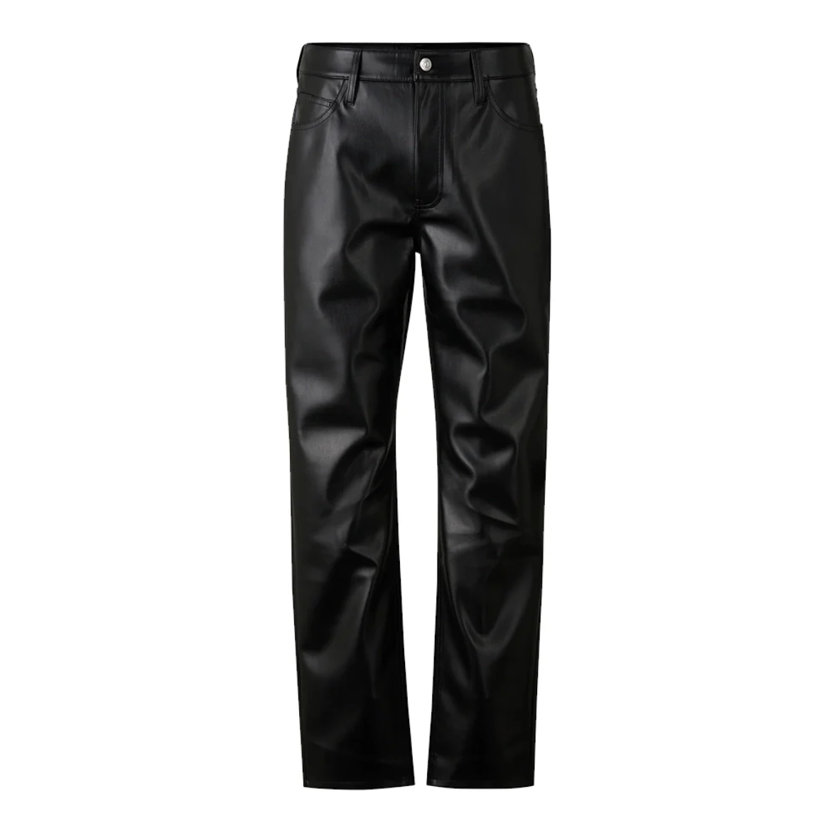 straight fit black leather pants mens