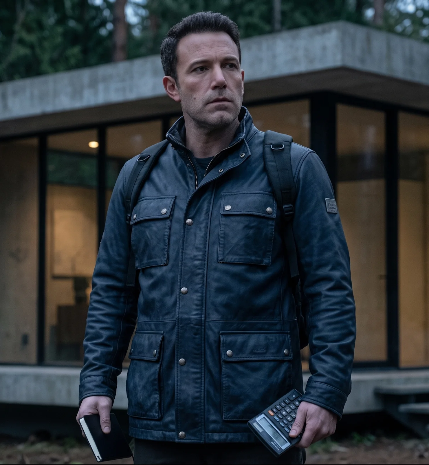 The Accountant 2 Christian Wolff Navy Blue Leather Field Jacket